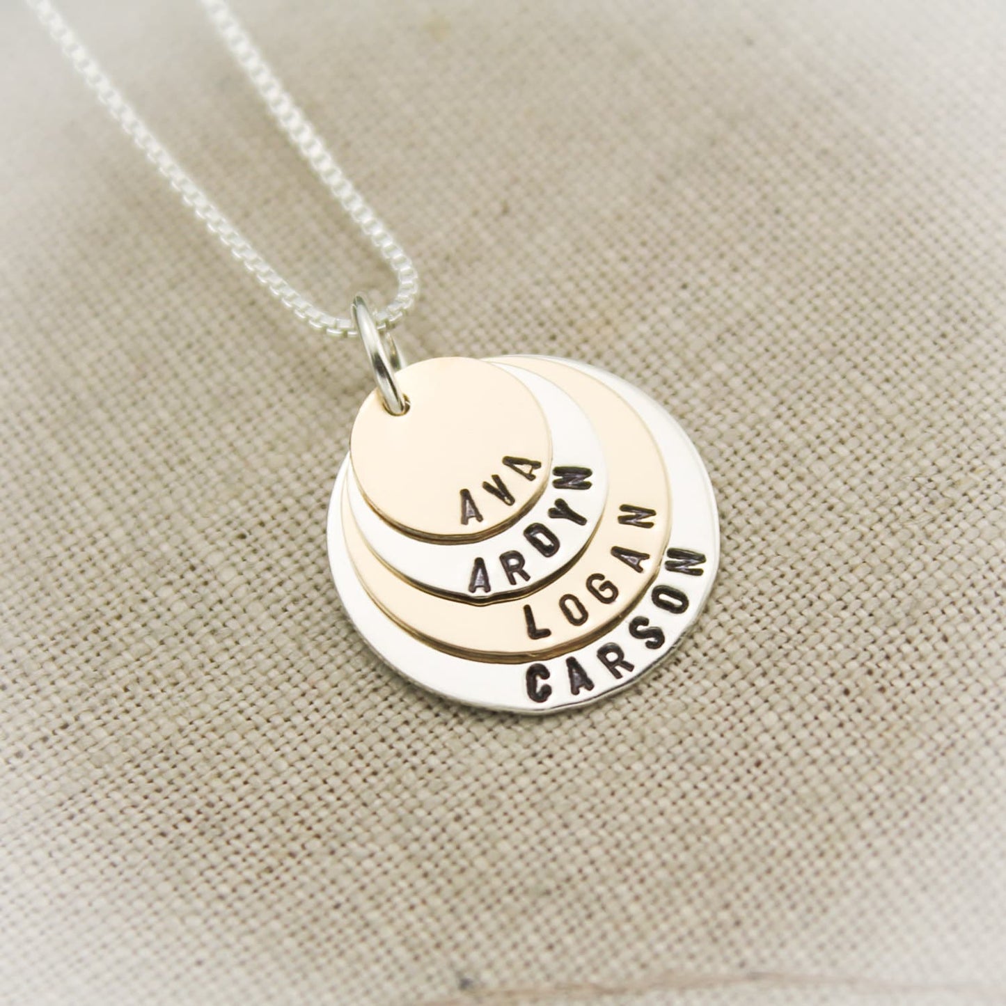 Four Tiny Layers Grandma or Mommy Layered Necklace Silver and 14K Gold Filled Personalized Necklace Hand Stamped Jewelry