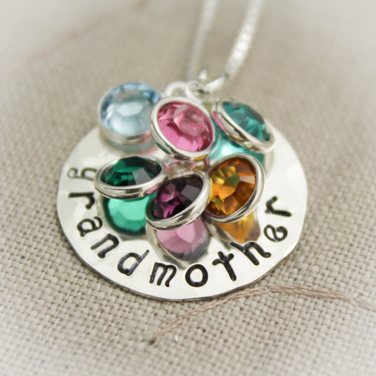 Grandmother or Mother Personalized Necklace  Sterling Silver Hand Stamped Jewelry