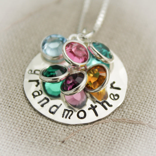 Grandmother or Mother Personalized Necklace Sterling Silver Hand Stamped Jewelry