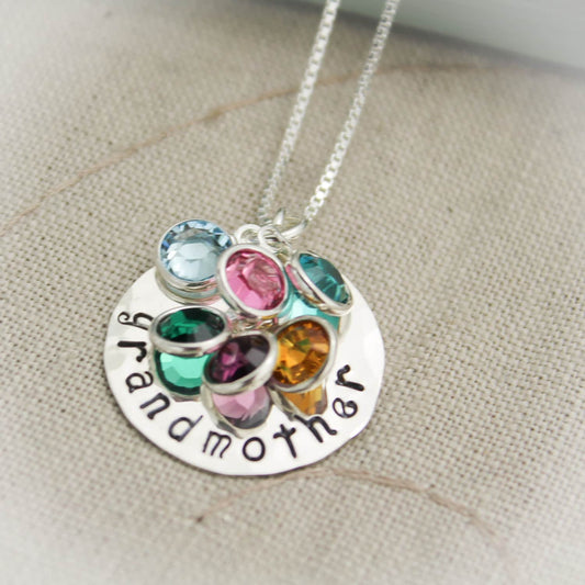 Grandmother or Mother Personalized Necklace  Sterling Silver Hand Stamped Jewelry