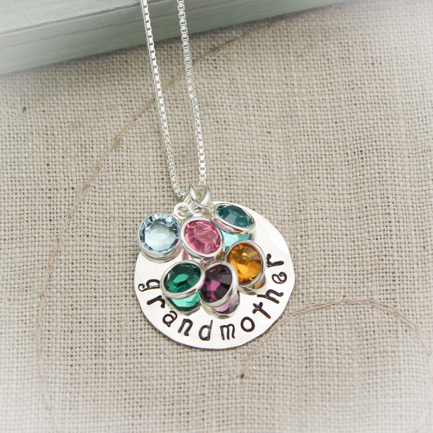 Grandmother or Mother Personalized Necklace  Sterling Silver Hand Stamped Jewelry