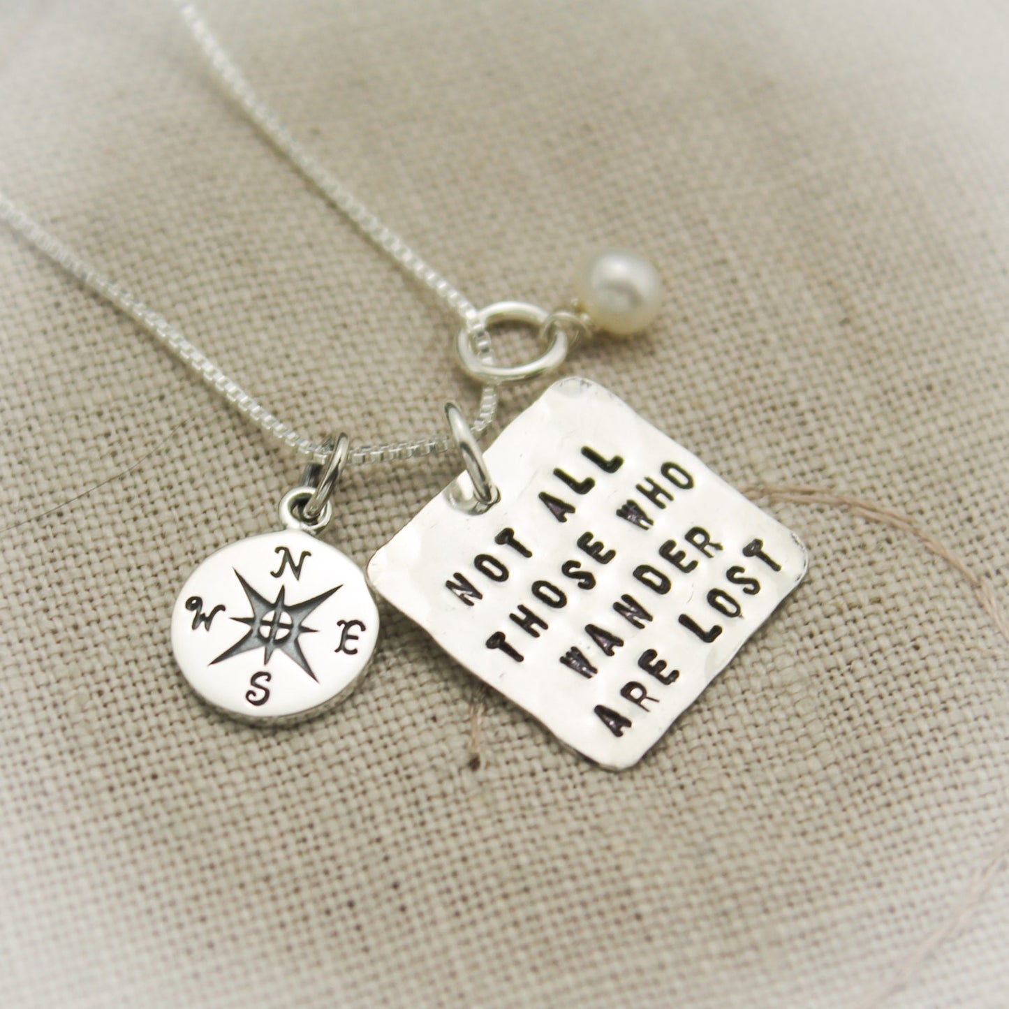 Not All Those Who Wander Are Lost Personalized Sterling Silver Charm Necklace Hand Stamped Jewelry