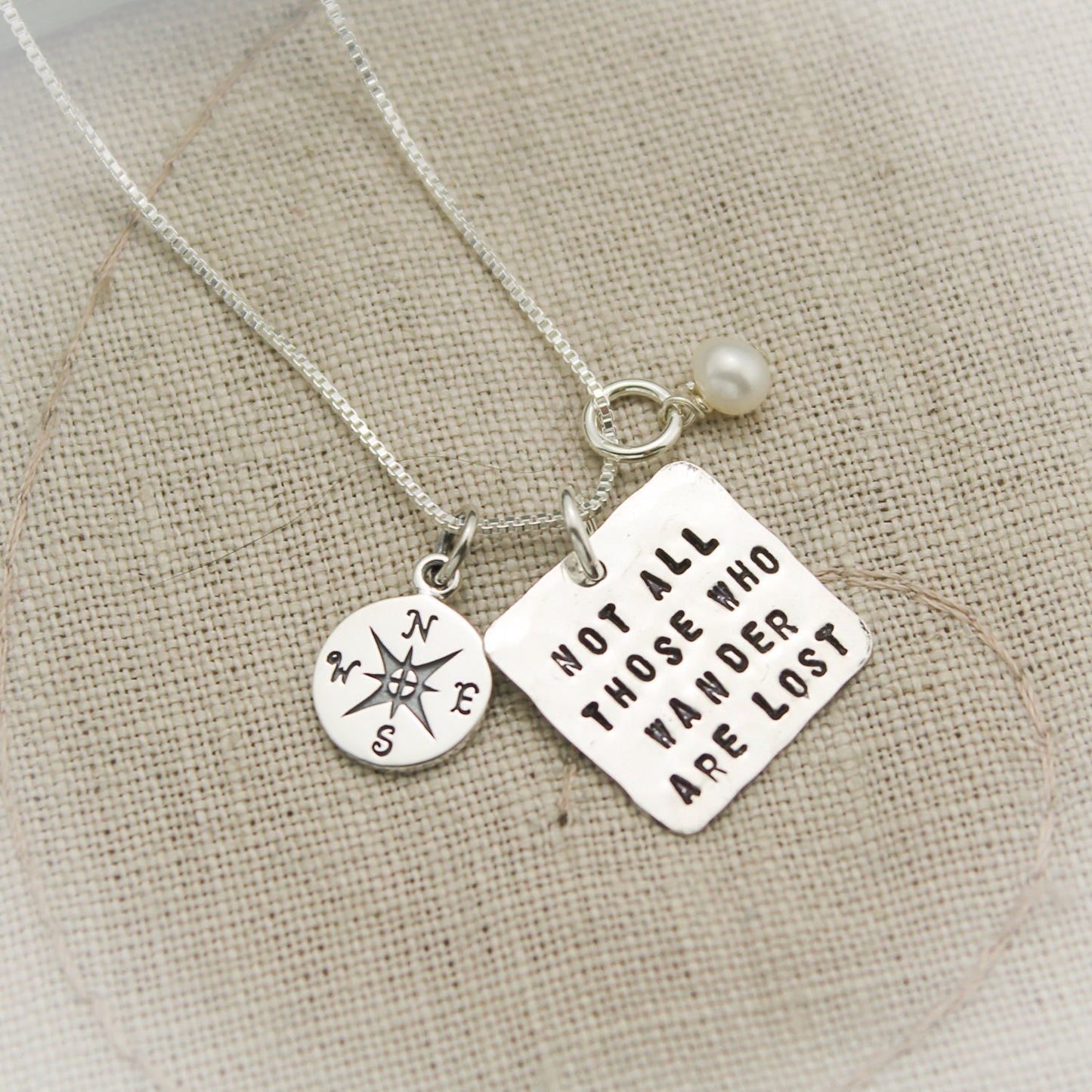 Not All Those Who Wander Are Lost Personalized Sterling Silver Charm Necklace Hand Stamped Jewelry