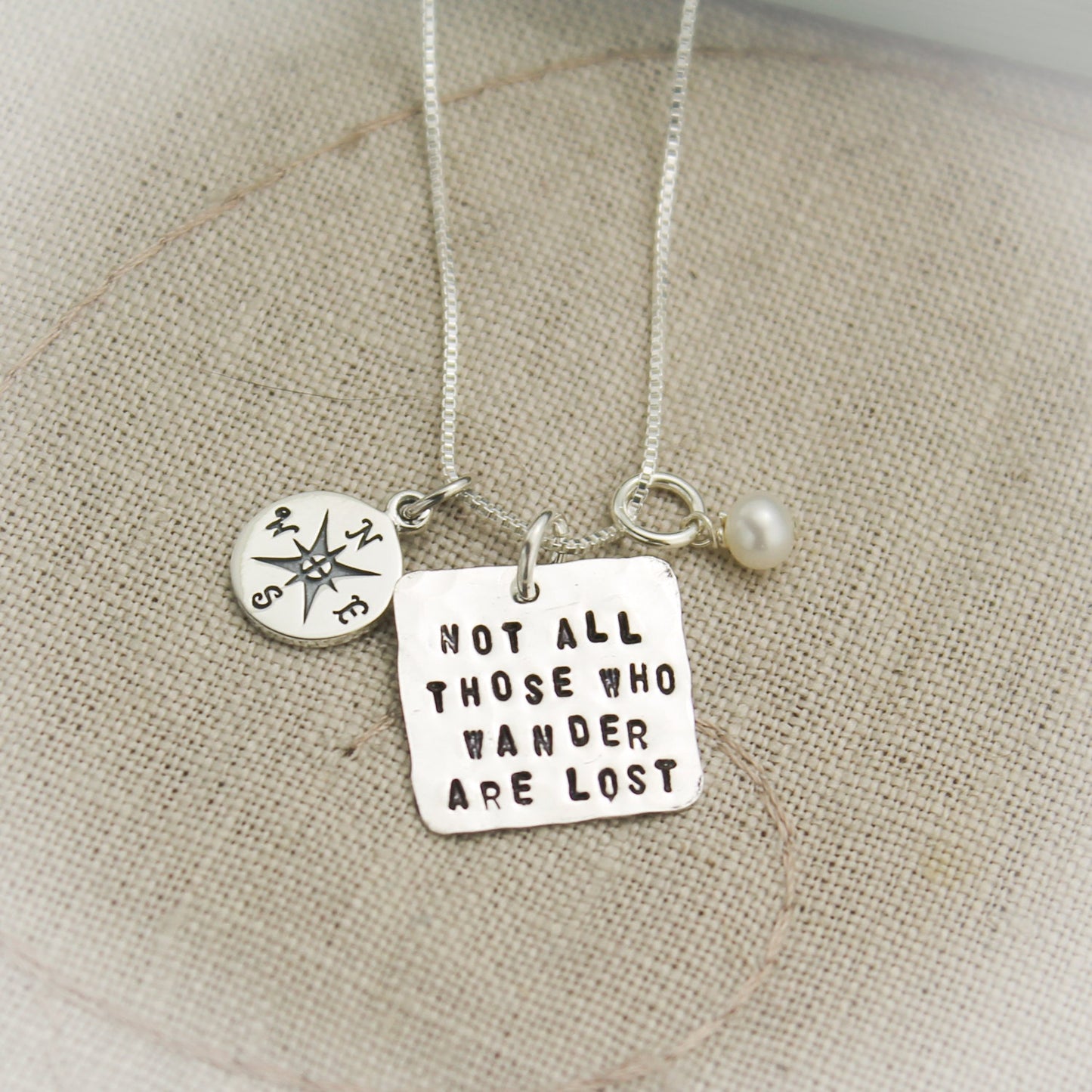 Not All Those Who Wander Are Lost Personalized Sterling Silver Charm Necklace Hand Stamped Jewelry