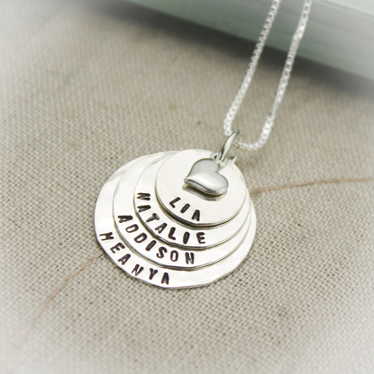 Four Tiny Layers Grandma or Mommy Layered Sterling Silver Personalized Necklace Hand Stamped Jewelry-