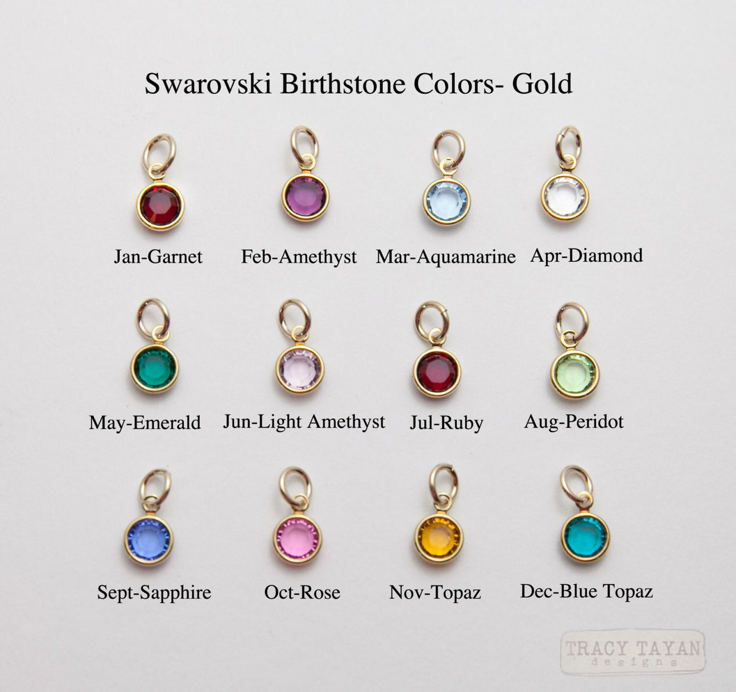 One Gold Plated Flat Swarovski Crystal Birthstone Charm