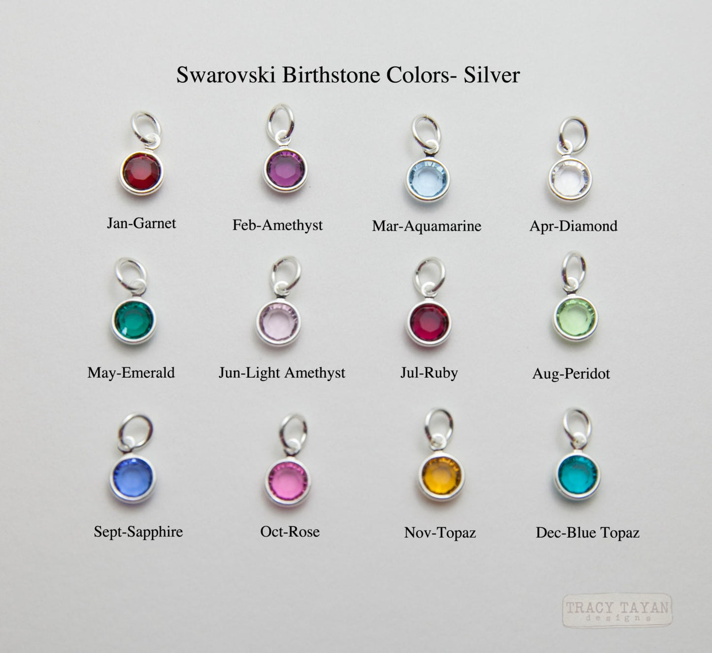 One Sterling Silver Plated Flat Swarovski Crystal Birthstone Charm, Birthstone Charms, Swarovski Crystal Birthstone Charm, Crystal Charm