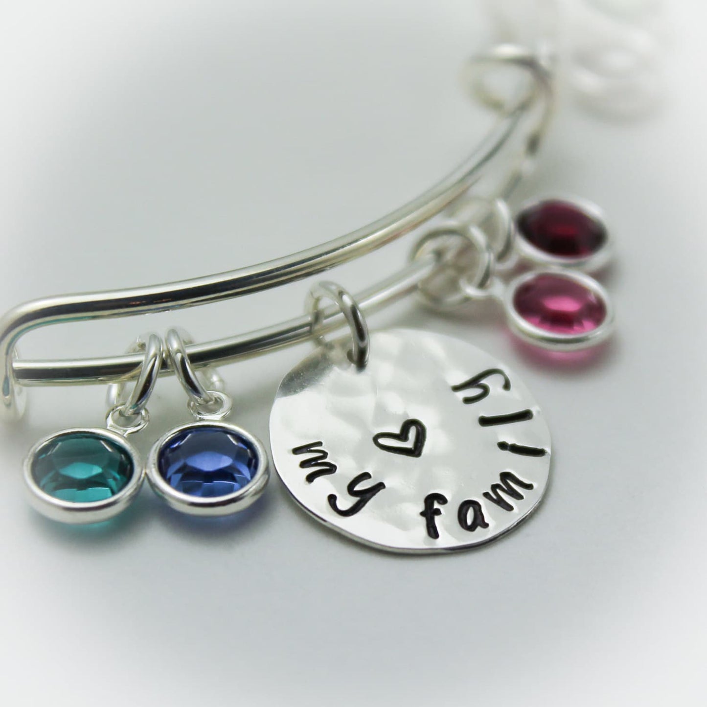 Grandma or Mom Bangle Bracelet with Birthstones in Silver, Grandmother Bangle with Grandchildren Charms, Mom Bracelet with Children Charms