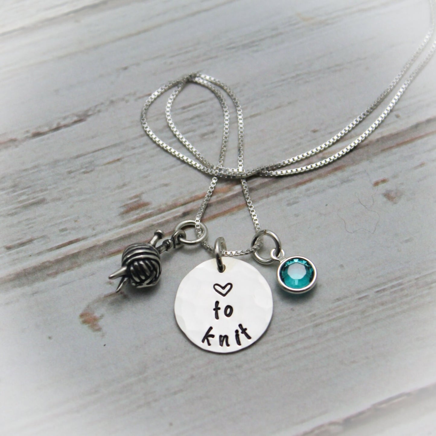 Love to Knit Sterling Silver Personalized Hand Stamped Necklace