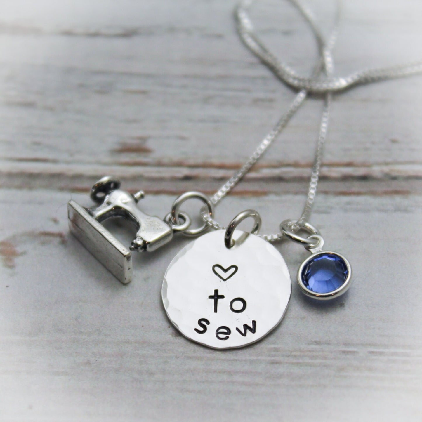 Love to Sew Necklace, Sewing Machine Necklace, Sewing Necklace, Gift for Sewer, Sterling Silver Personalized Hand Stamped Necklace