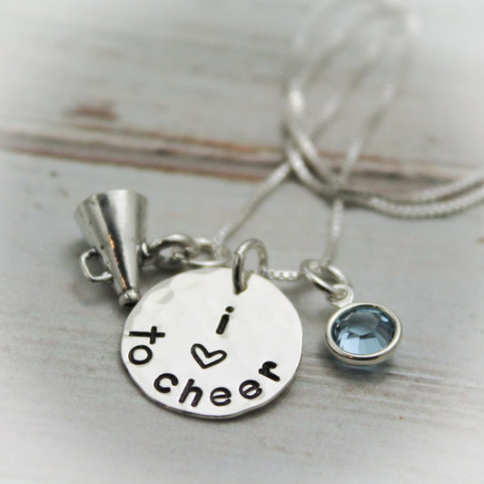 Personalized Cheerleader Necklace, Cheerleading Necklace, Cheer Squad Necklace, Sterling Silver Personalized Hand Stamped Necklace