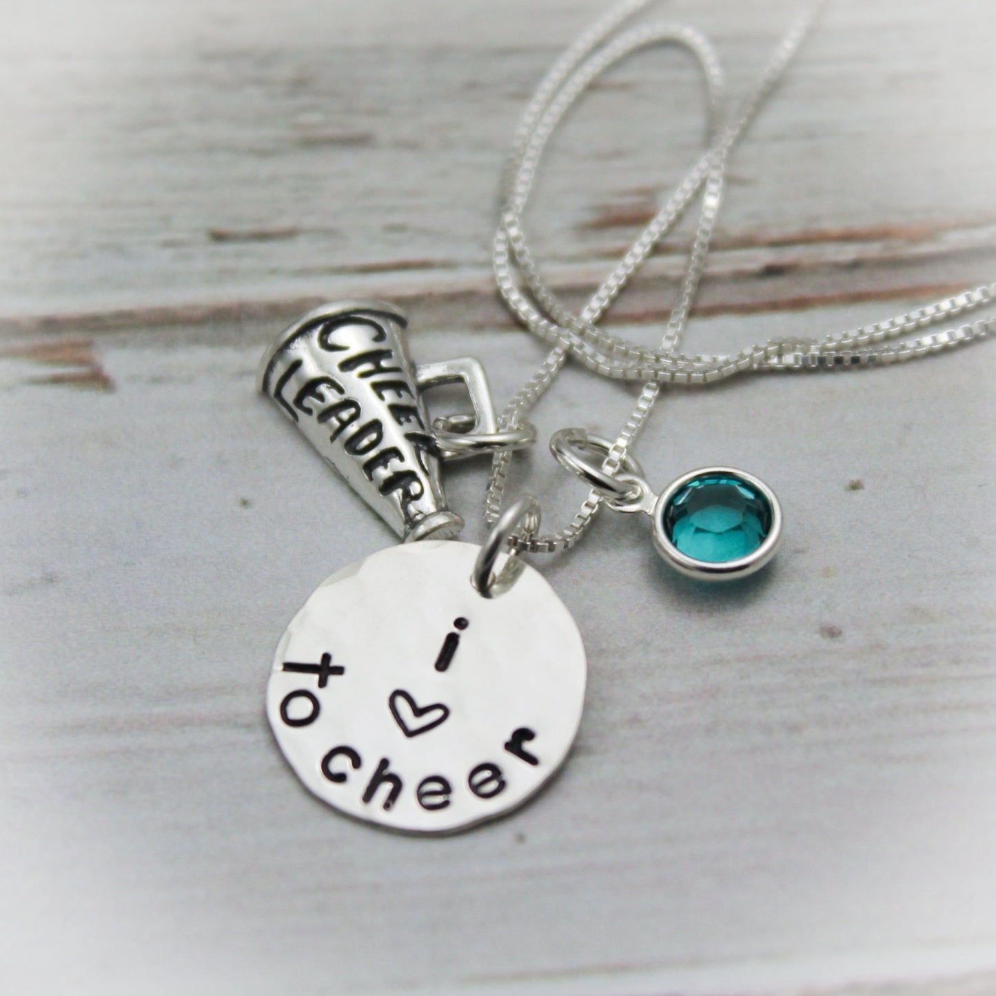 Cheerleader Personalized Necklace,  Megaphone Necklace, Pepsquad Jewelry, Love to Cheer Necklace, Hand Stamped Necklace