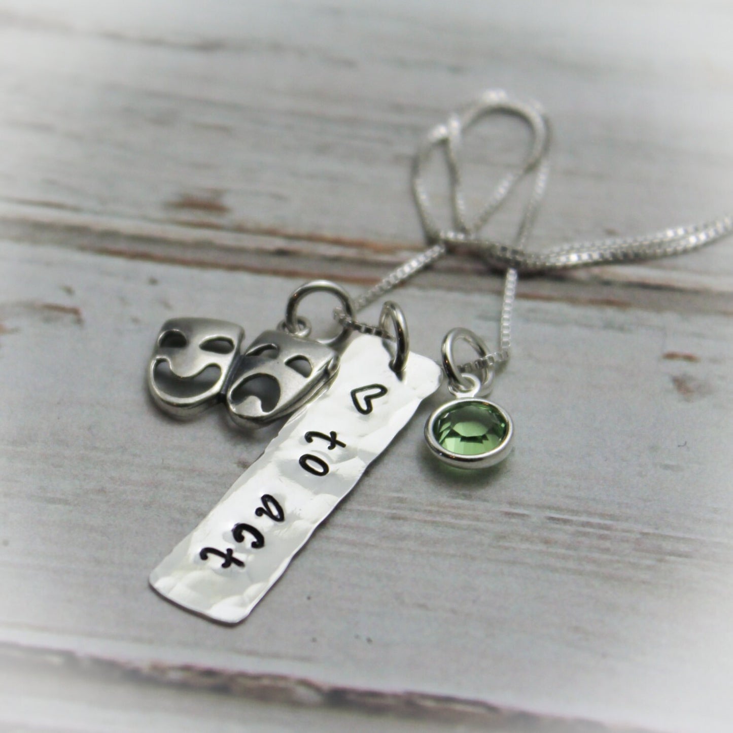 Love to Act Theater Actor Necklace, Personalized Theater Acting Necklace, Comedy Tragedy Charm Sterling Silver Personalized Hand Stamped