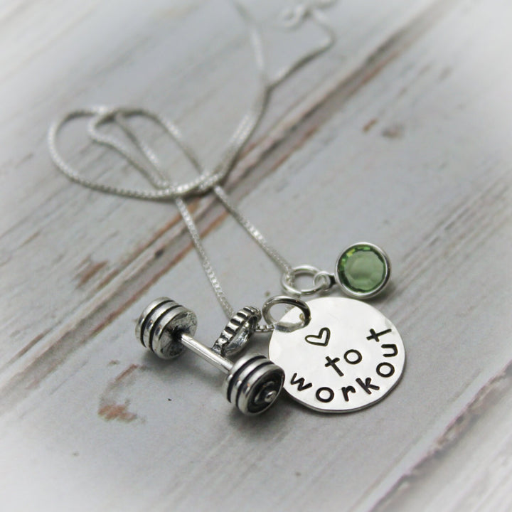 Love to Workout Sterling Silver Personalized Hand Stamped Necklace