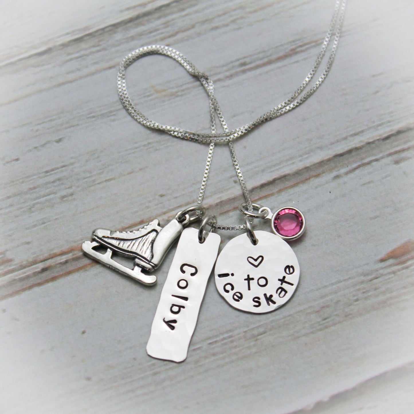 Ice Skating Sterling Silver Personalized Hand Stamped Necklace Ice Skater