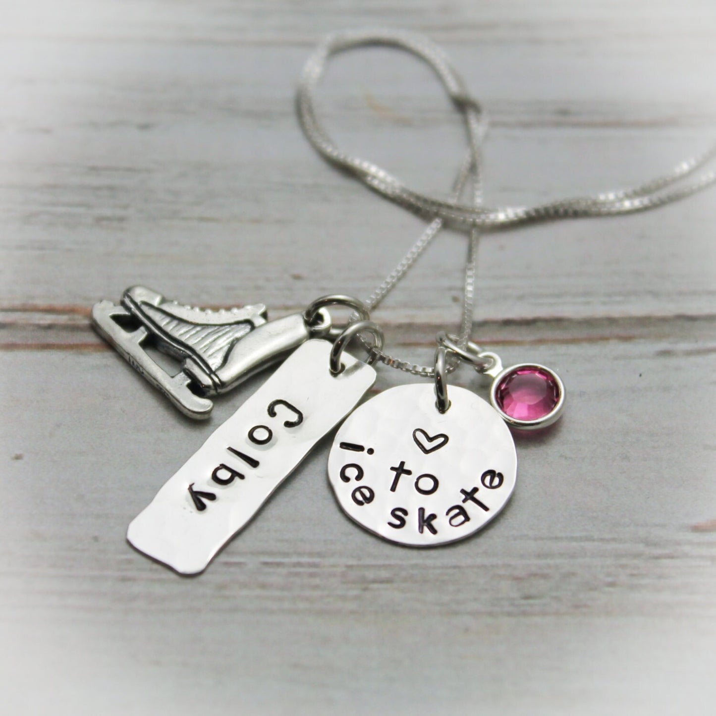 Ice Skating Sterling Silver Personalized Hand Stamped Necklace Ice Skater