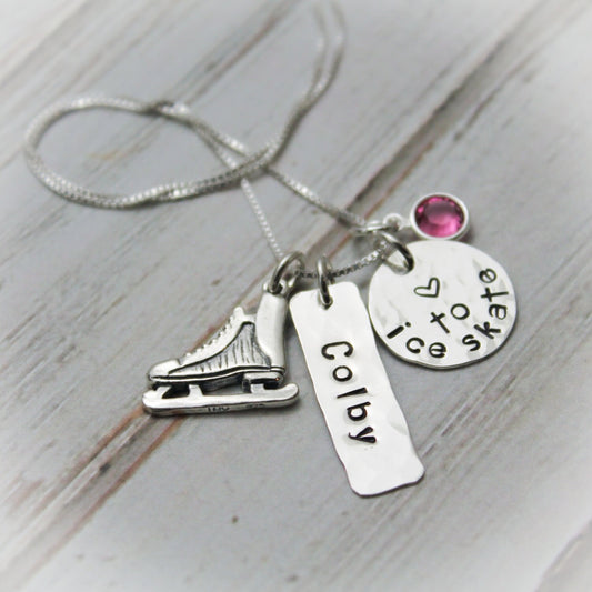 Ice Skating Sterling Silver Personalized Hand Stamped Necklace Ice Skater