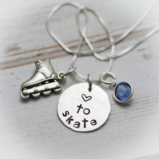 Inline Skating Necklace, Roller Skating Necklace, Love to Skate Necklace, Skater Jewelry, Personalized Skater Necklace, Skater Gift