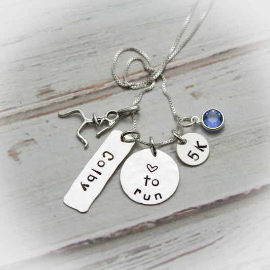 Personalized Love to Run Necklace, Marathon Necklace, Runner Necklace, Running Necklace, Marathon Gift, Runner Gift, Hand Stamped Necklace