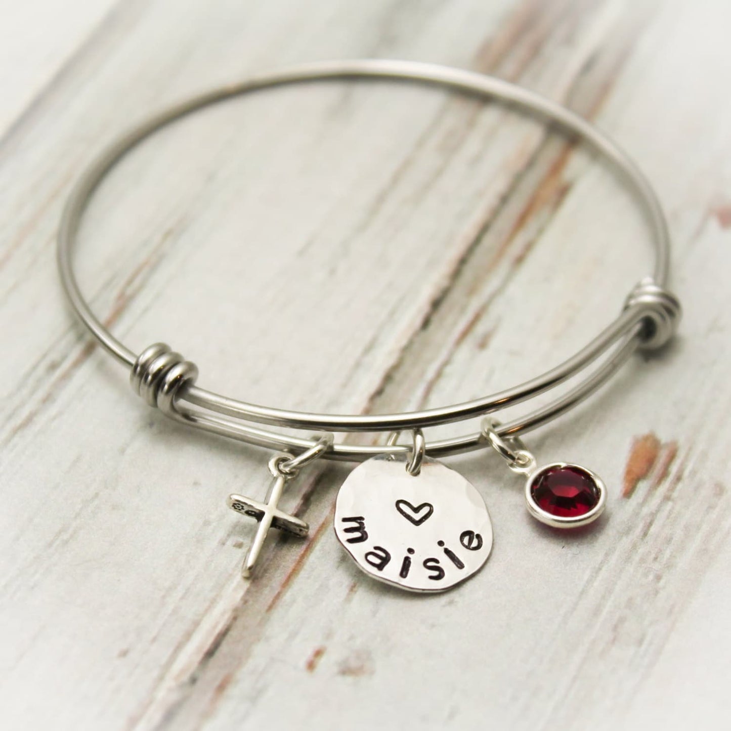 Confirmation or Communion Adjustable Bangle Personalized Hand Stamped Bracelet