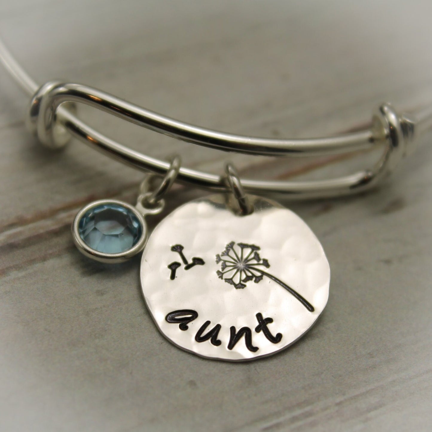Personalized Aunt Bangle Bracelet, Personalized Auntie Gift, Aunt Bracelet, Gifts for Aunts, Birthstone Jewelry, Personalized, Hand Stamped