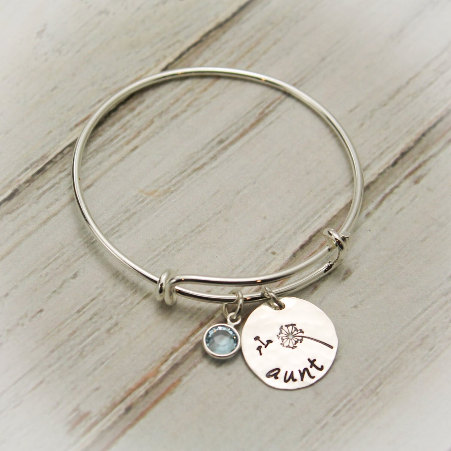 Personalized Aunt Bangle Bracelet, Personalized Auntie Gift, Aunt Bracelet, Gifts for Aunts, Birthstone Jewelry, Personalized, Hand Stamped