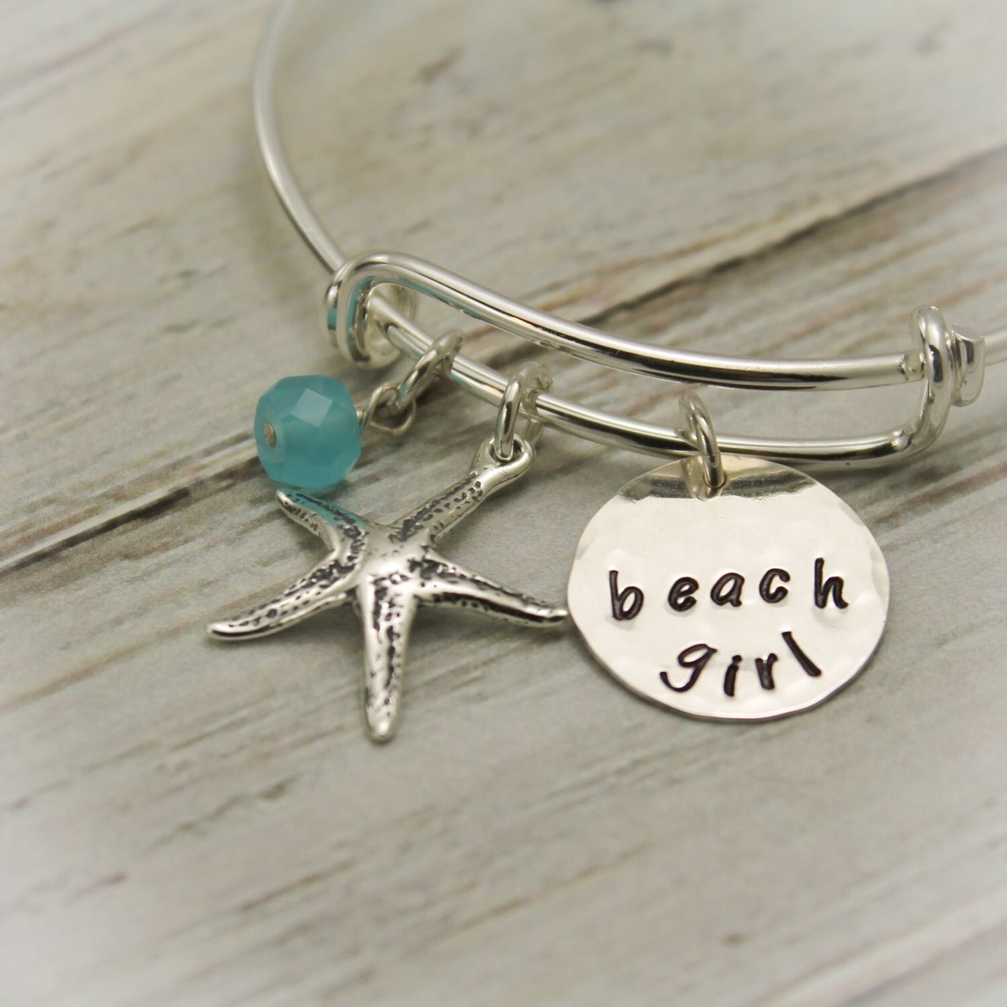 Beach Girl Bangle, Starfish Bracelet, Beach Jewelry, Vacation Jewelry, Cruise Wear, Personalized Hand Stamped Jewelry