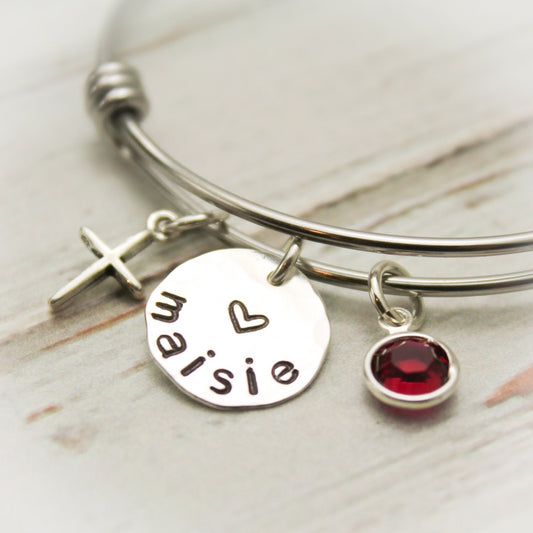 Confirmation or Communion Adjustable Bangle Personalized Hand Stamped Bracelet