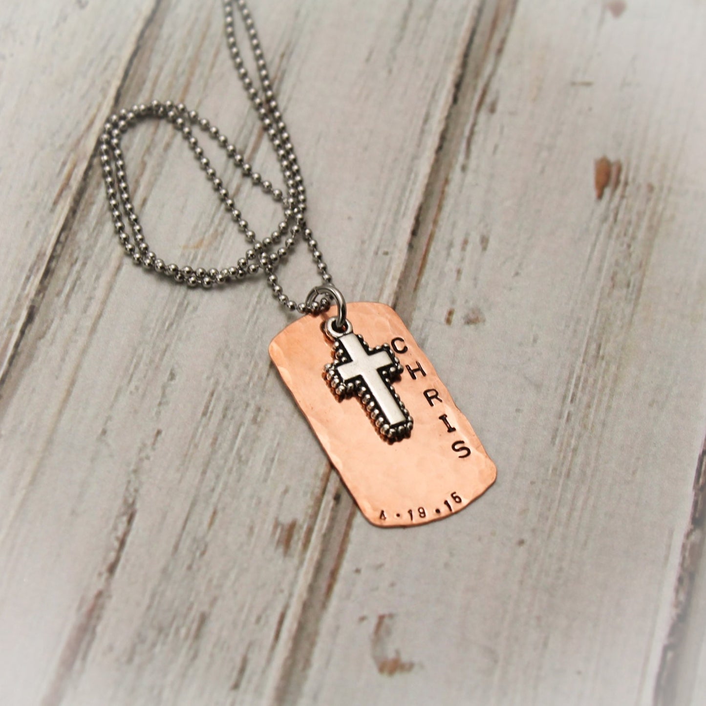 Boys Cross Necklace,First Communion Gift, Copper Dog Tag Cross Necklace for Boys,  Personalized