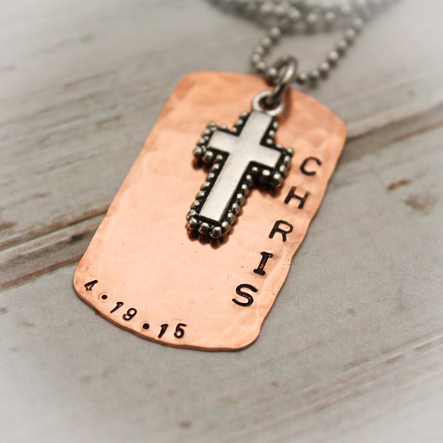 Boys Cross Necklace,First Communion Gift, Copper Dog Tag Cross Necklace for Boys,  Personalized