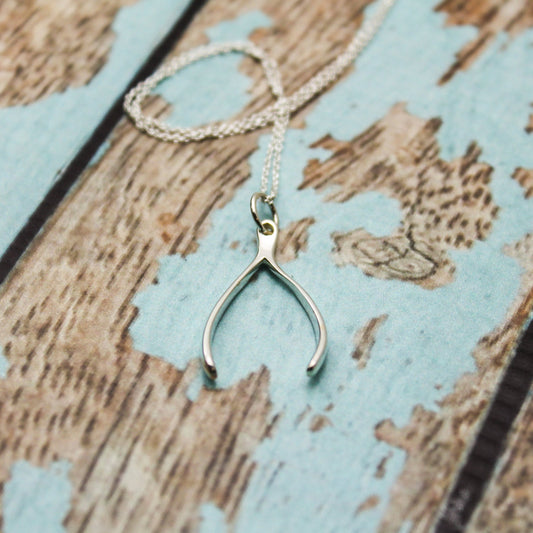 Wishbone Charm Necklace in Sterling Silver