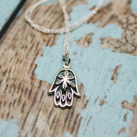 Hamsa Hand Charm Necklace in Sterling Silver