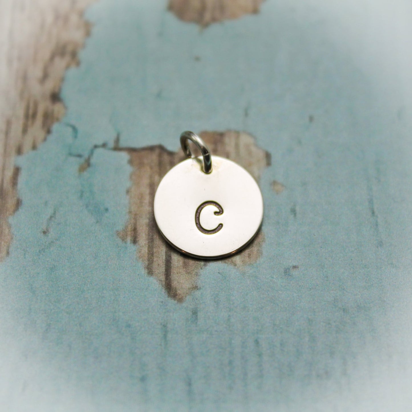 Personalized Initial Charm, Sterling Silver Disc Letter Charm, Letter Disc Charm, Alphabet Charm, Hand Stamped Initial Charm, Silver Letter