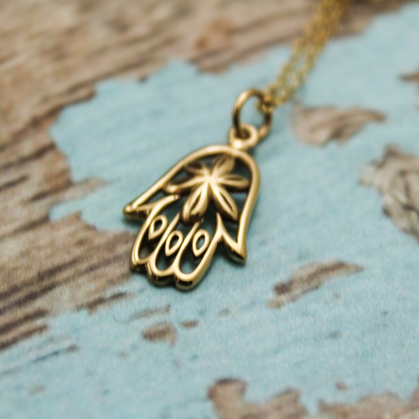 Hamsa Hand Necklace in Bronze and 14K Gold Filled