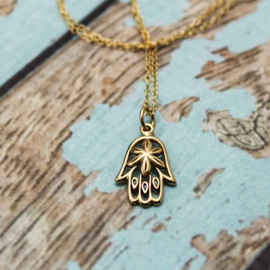 Hamsa Hand Necklace in Bronze and 14K Gold Filled