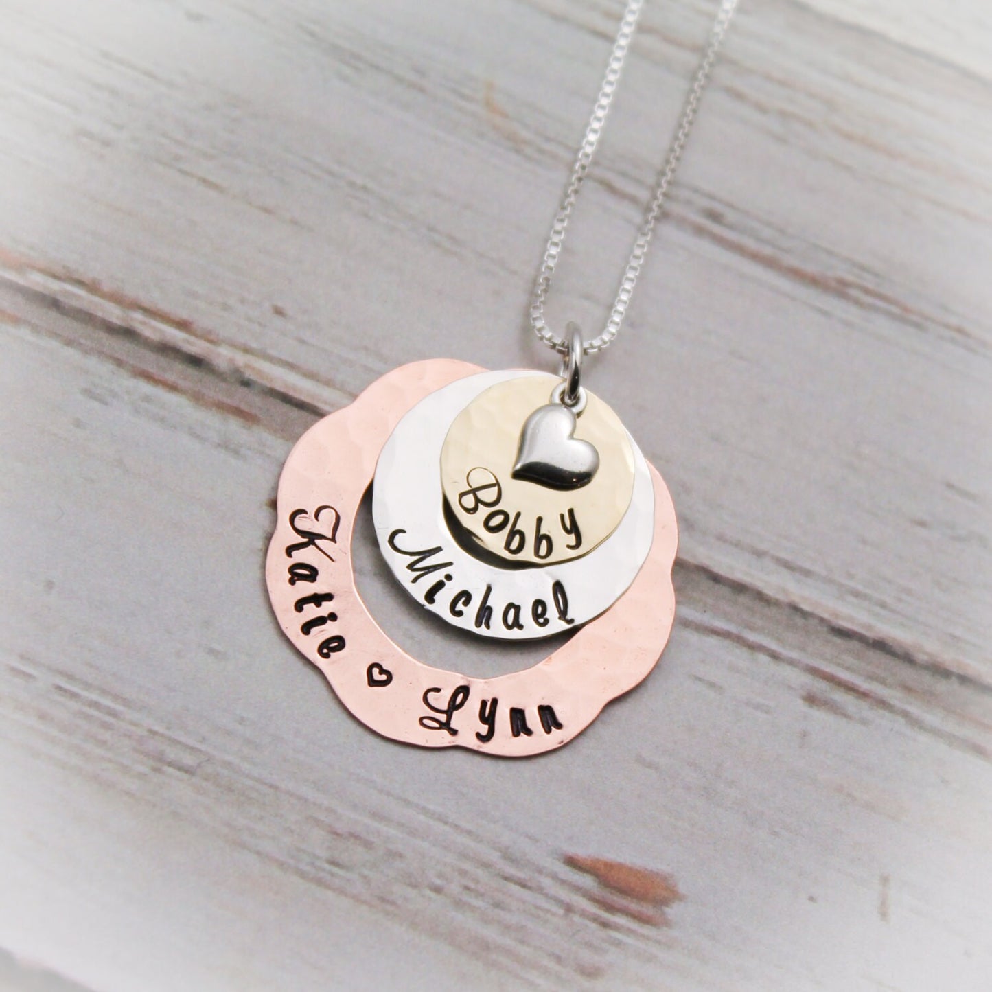 Fancy Washer Layered Mother or Grandma Necklace Personalized Hand Stamped Jewelry-