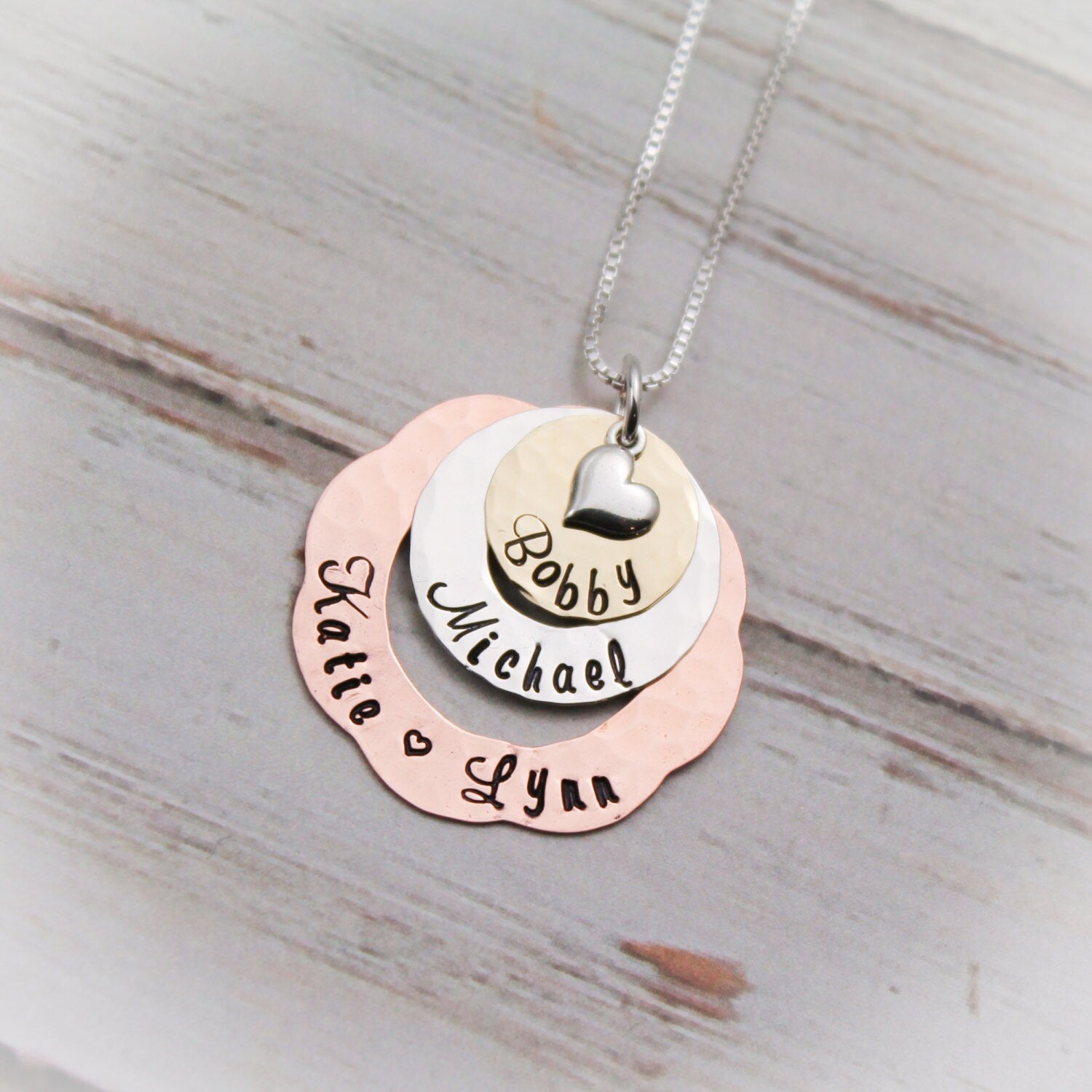 Fancy Washer Layered Mother or Grandma Necklace Personalized Hand Stamped Jewelry-