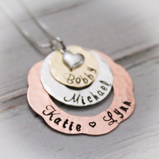 Fancy Washer Layered Mother or Grandma Necklace Personalized Hand Stamped Jewelry-