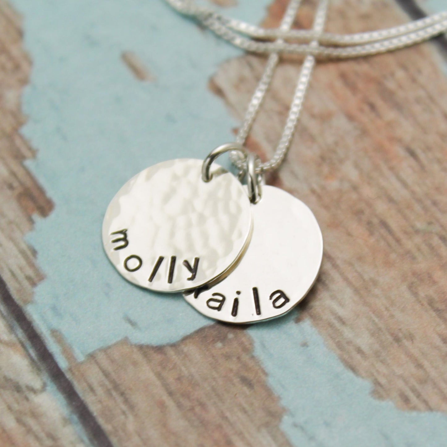 Personalized Grandma or Mommy Necklace with Two (2) Names Personalized Hand Stamped Jewelry