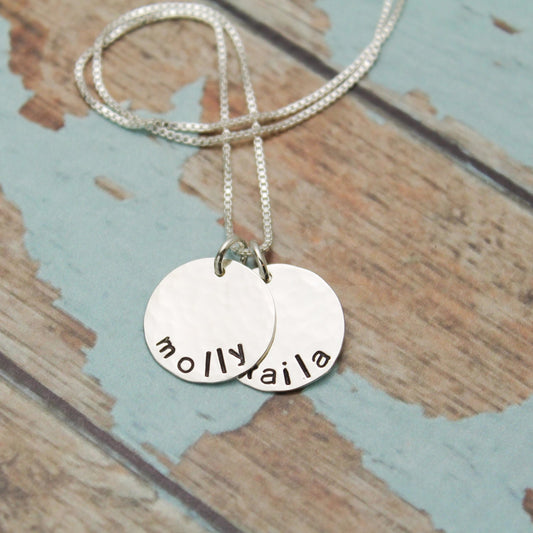 Personalized Grandma or Mommy Necklace with Two (2) Names Personalized Hand Stamped Jewelry