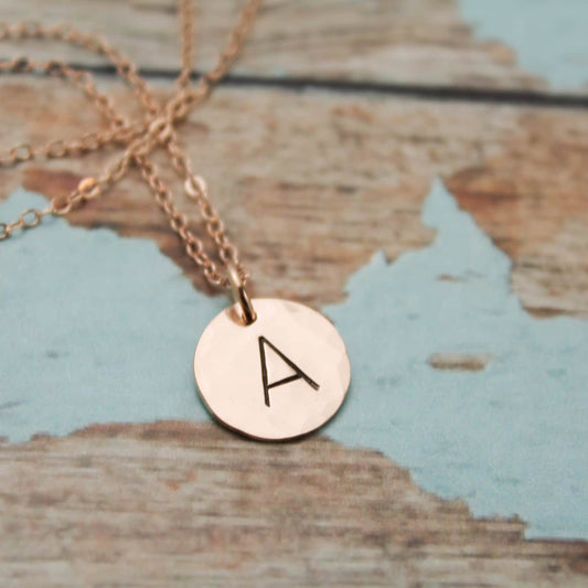 Rose Gold Filled Initial Necklace Personalized Hand Stamped Jewelry