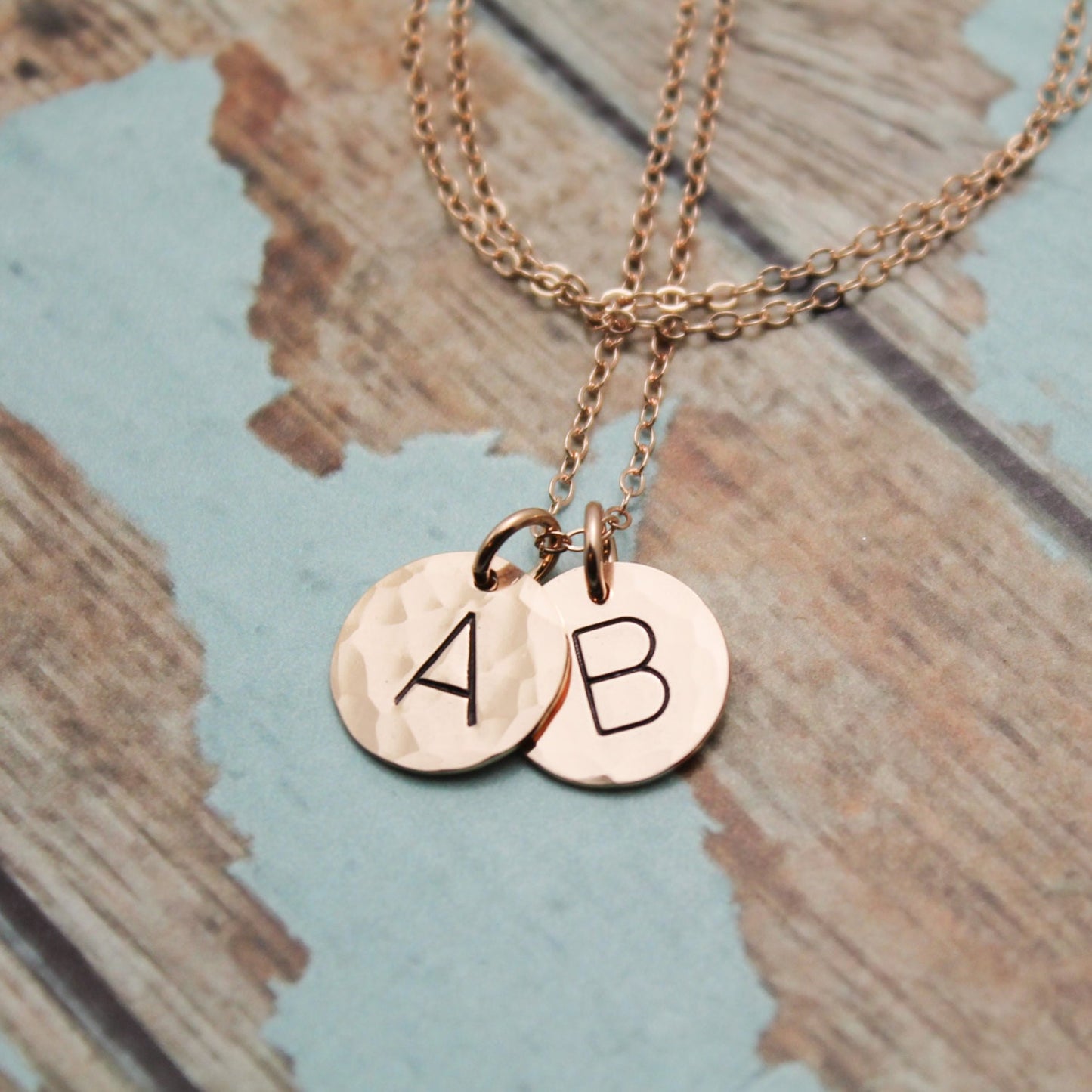 Two (2) Rose Gold Filled Initial Necklace Personalized Hand Stamped Jewelry