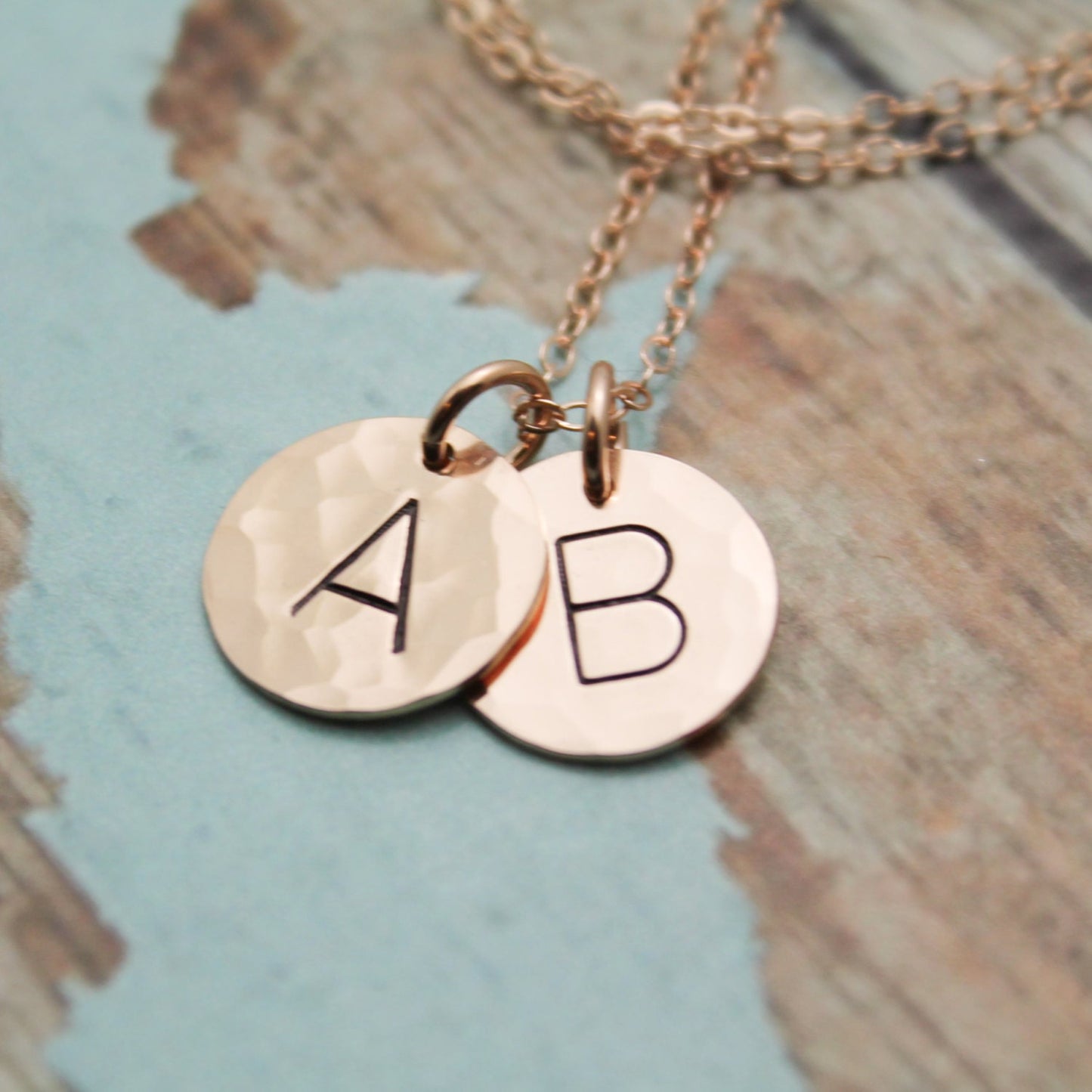Two (2) Rose Gold Filled Initial Necklace Personalized Hand Stamped Jewelry