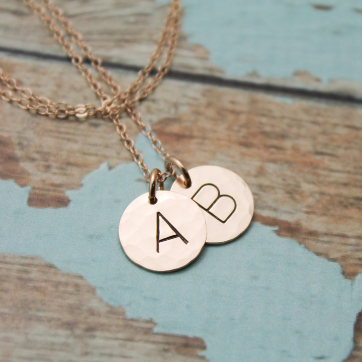 Two (2) Rose Gold Filled Initial Necklace Personalized Hand Stamped Jewelry