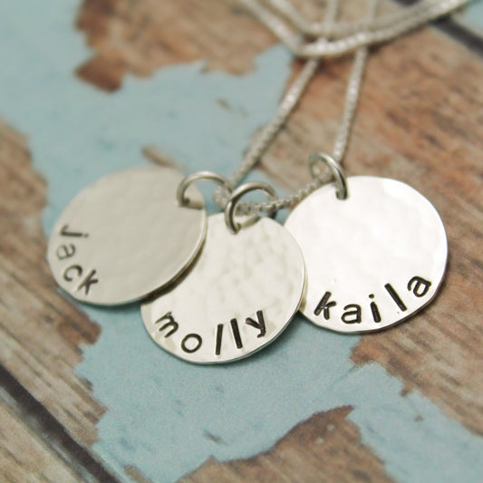 Grandmother or Mother Family Necklace with 3 Three Names Personalized Hand Stamped Jewelry