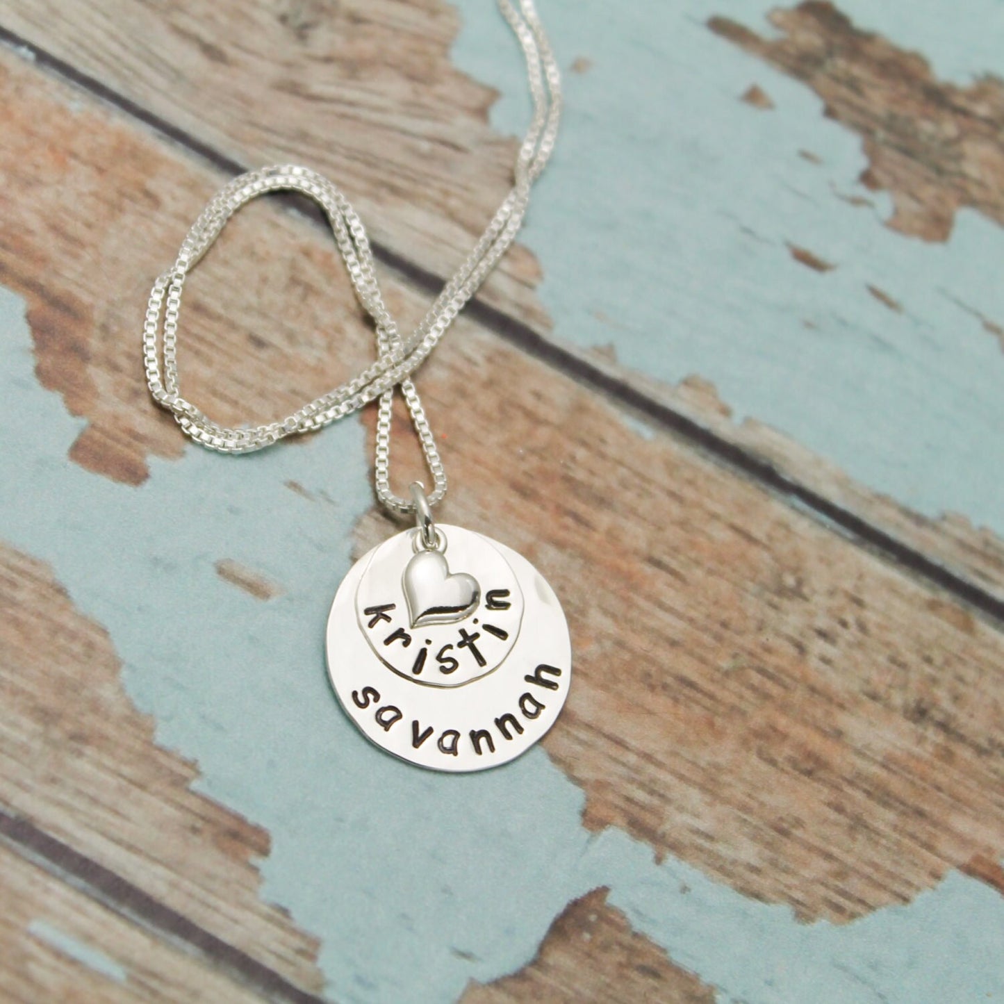 Two Layer NECKLACE Sterling Silver Personalized Mommy Gift Hand Stamped Jewelry