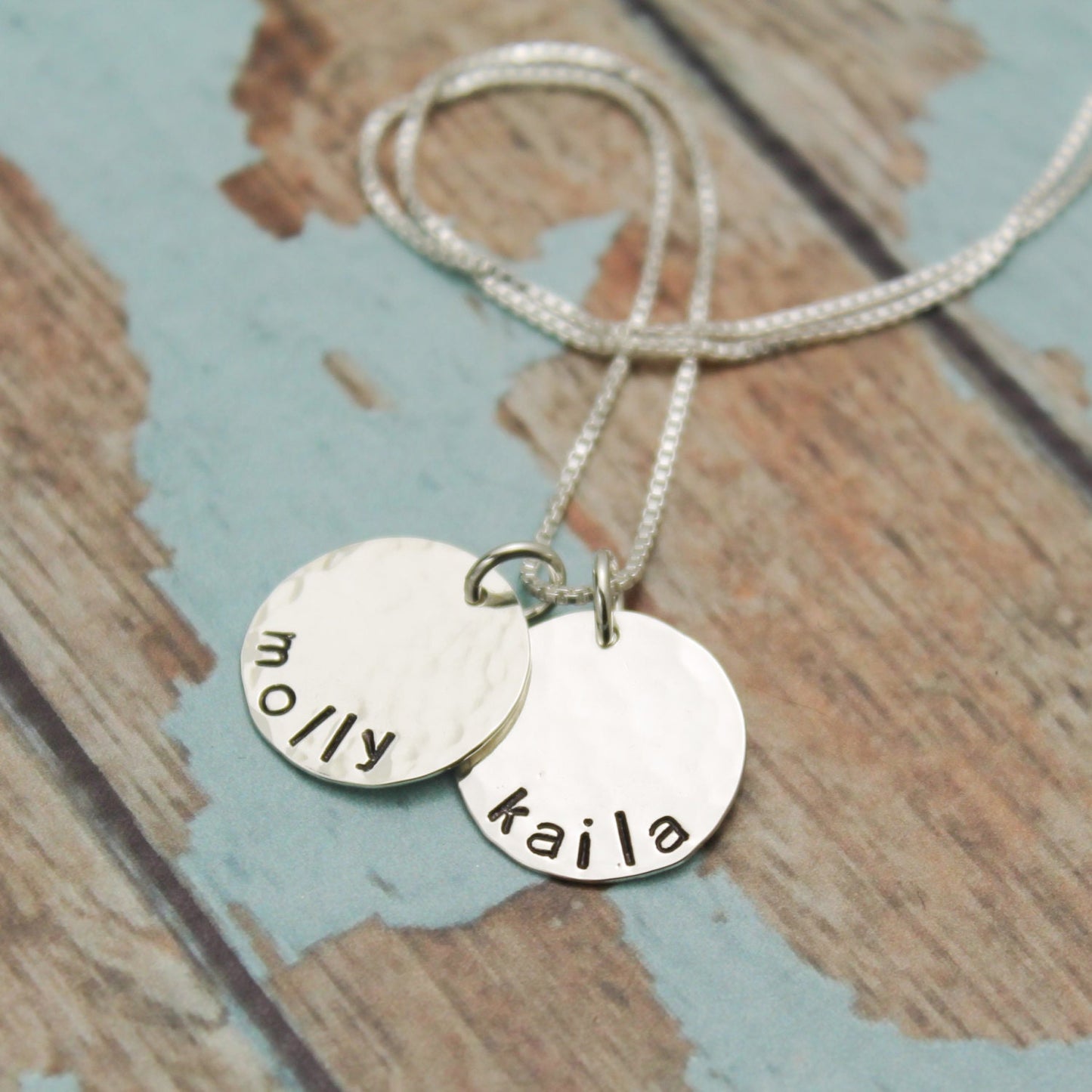 Personalized Grandma or Mommy Necklace with Two (2) Names Personalized Hand Stamped Jewelry