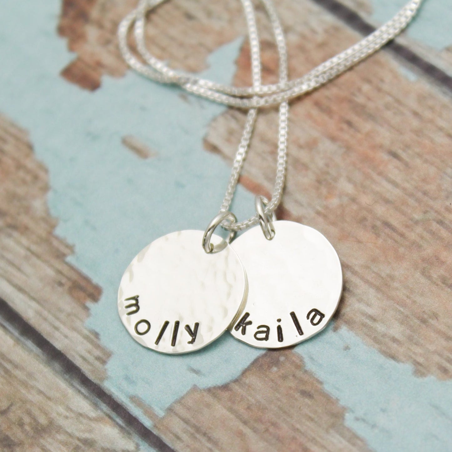 Personalized Grandma or Mommy Necklace with Two (2) Names Personalized Hand Stamped Jewelry