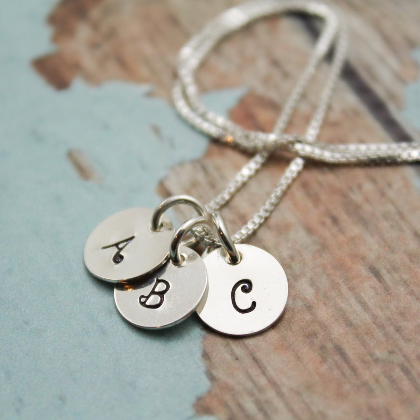 Three (3) Tiny Initial Sterling Silver Necklace Personalized Hand Stamped Jewelry