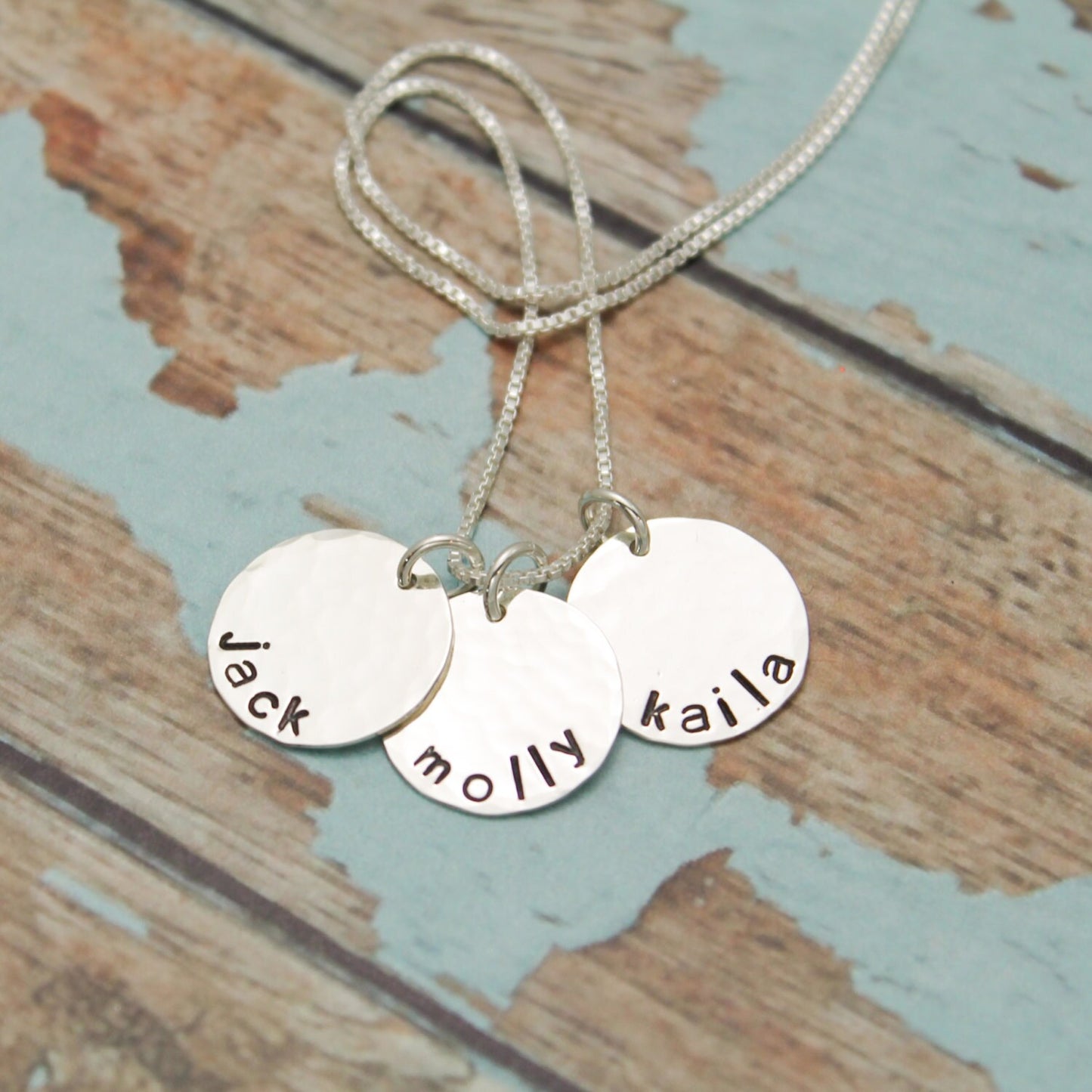 Grandmother or Mother Family Necklace with 3 Three Names Personalized Hand Stamped Jewelry